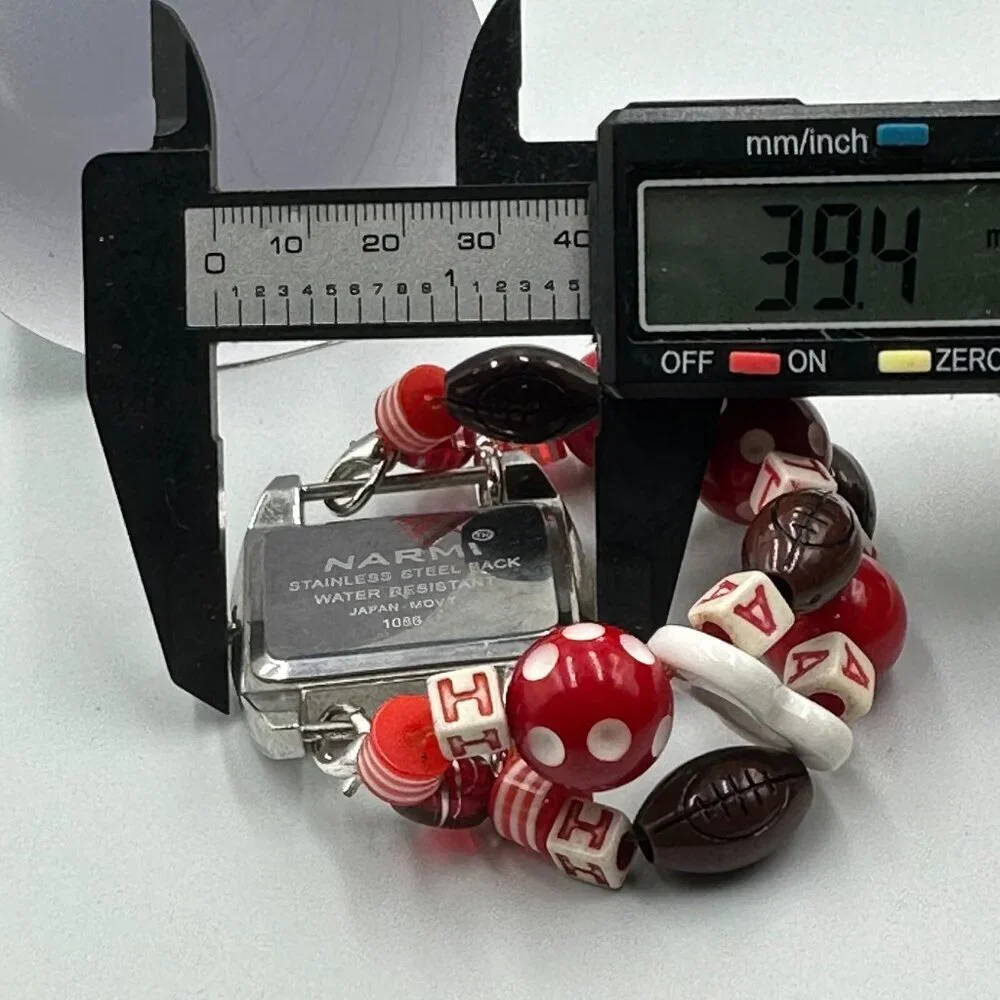 3/$30 Narmi Watch Women Silver Tone Utah Football Bead Stretch Bracelet